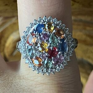 Multi Sapphire Sterling Silver Cocktail Ring Size 8